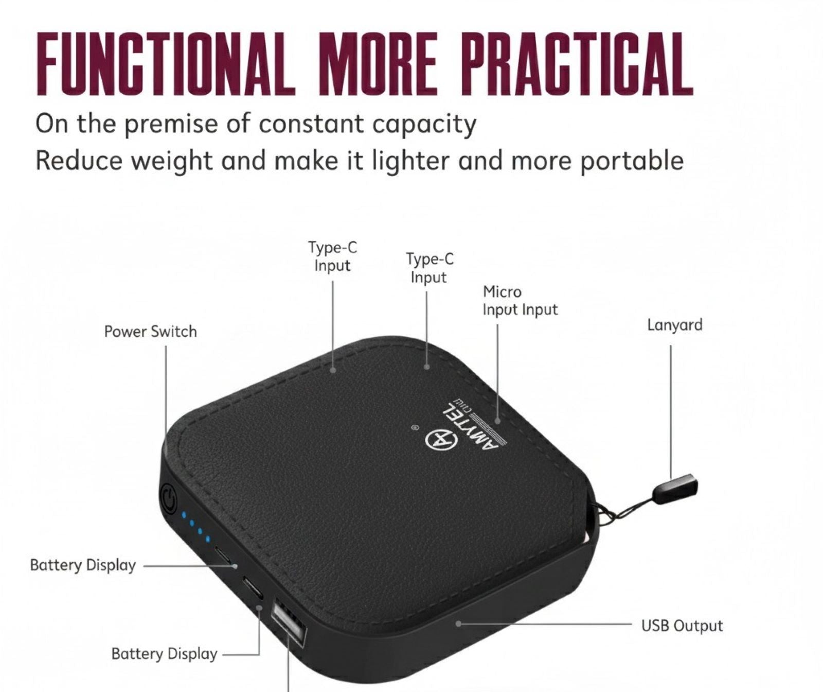 AMYTEL 8000mAh Mini Power Bank (5 W, Power Delivery 2.0,Quick Charge 3.0)