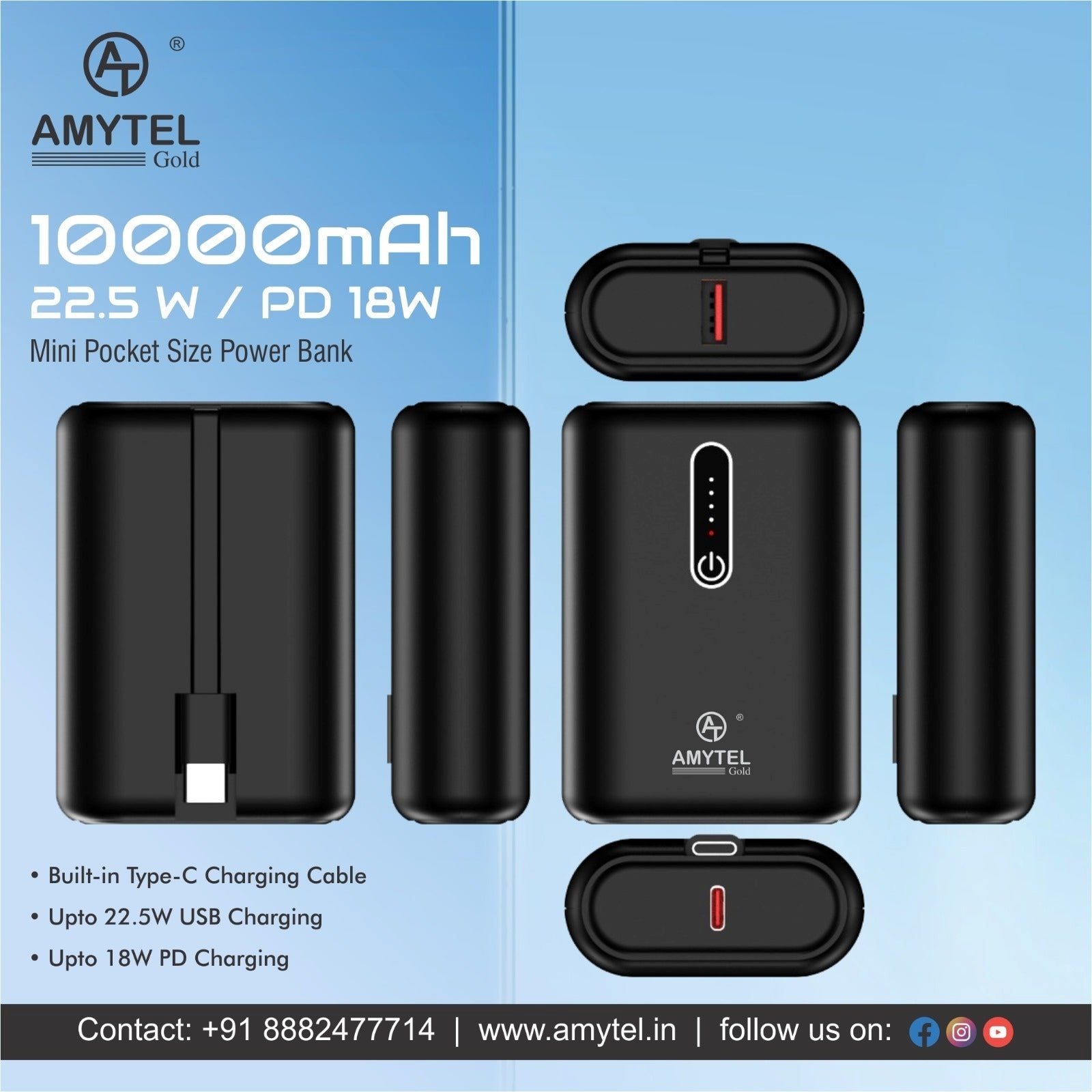 AMYTEL 10000 mAh 25 W Nano Pocket Size Fast Charging  Power Bank