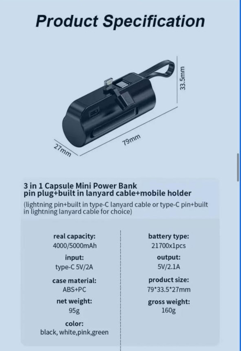 5000 mAh 15 W Mini Pocket Size Power Bank (Black, Lithium-ion, Power Delivery 2.0, Power Delivery 3.0, Quick Charge 2.0, Quick Charge 3.0 for Trimmer, Smartwatch, Tablet, Speaker, Mobile)
