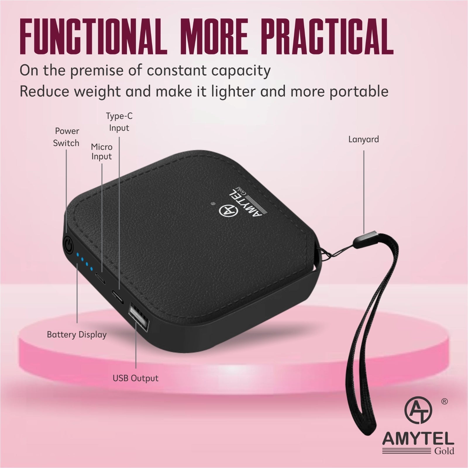 AMYTEL 10000 MAh Mini Pocket Size Power Bank ( Lithium-ion, Power Delivery 2.0, Power Delivery 3.0, Quick Charge 2.0, Quick Charge 3.0 for Laptop, Mobile, Smartwatch, Speaker, Trimmer)