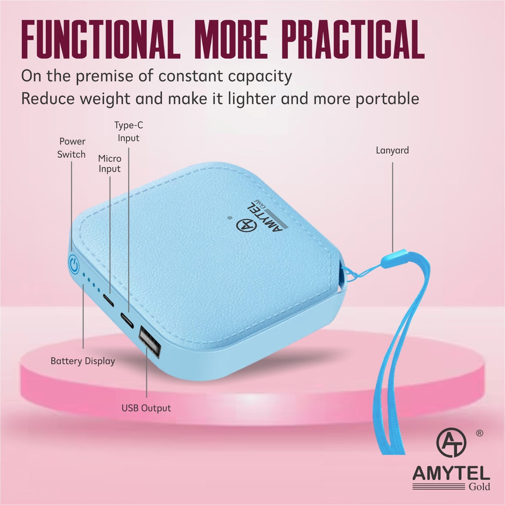 AMYTEL 10000 MAh Mini Pocket Size Power Bank ( Lithium-ion, Power Delivery 2.0, Power Delivery 3.0, Quick Charge 2.0, Quick Charge 3.0 for Laptop, Mobile, Smartwatch, Speaker, Trimmer)