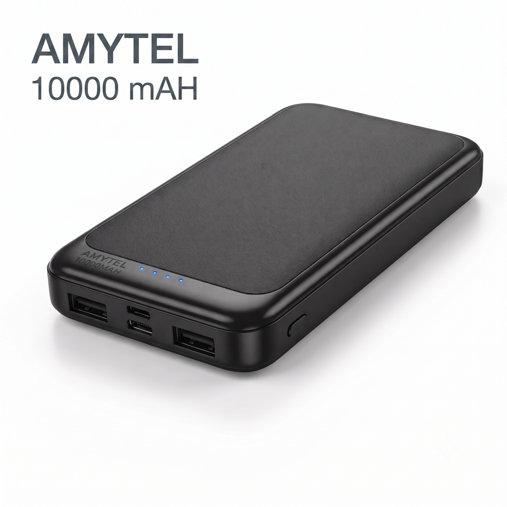 AMYTEL 10000 MAH 18 W Compact Pocket Size Power Bank (Black, Lithium Polymer, Power Delivery 2.0 for Mobile, Smartwatch, Earbuds, Speaker, Tablet, Trimmer)