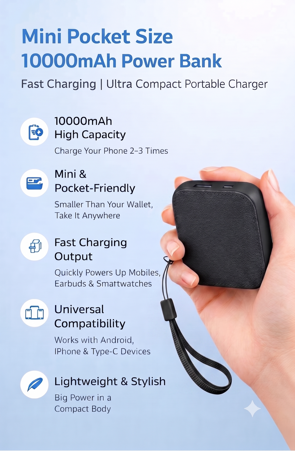 AMYTEL 10000 MAh Mini Pocket Size Power Bank ( Lithium-ion, Power Delivery 2.0, Power Delivery 3.0, Quick Charge 2.0, Quick Charge 3.0 for Laptop, Mobile, Smartwatch, Speaker, Trimmer)