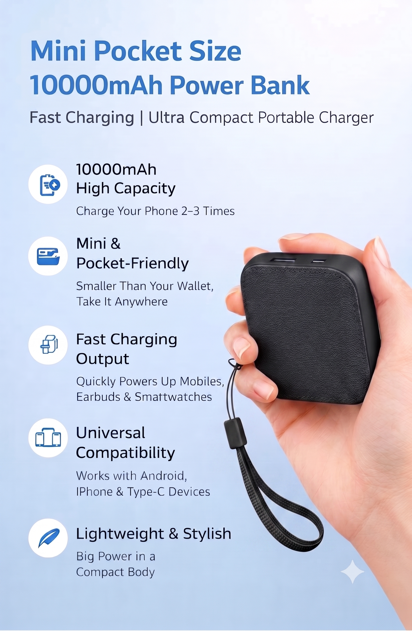 AMYTEL 10000 MAh Mini Pocket Size Power Bank ( Lithium-ion, Power Delivery 2.0, Power Delivery 3.0, Quick Charge 2.0, Quick Charge 3.0 for Laptop, Mobile, Smartwatch, Speaker, Trimmer)