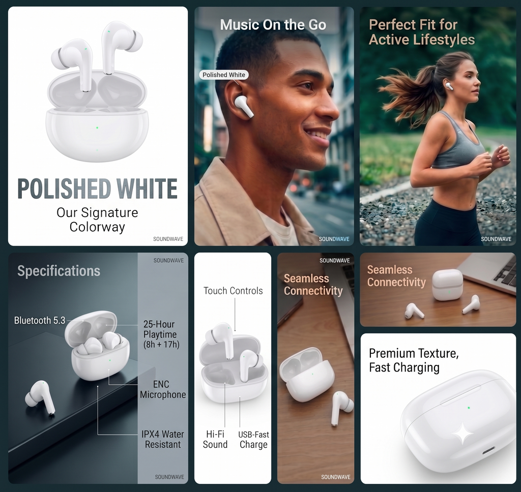 AMYTEL TWS-V-WHT01  TWS WIRELESS WITH  HD SOUND , IN BUILT MICROPHONE , VOICE ASSISTANT, LONG PLAYTIME