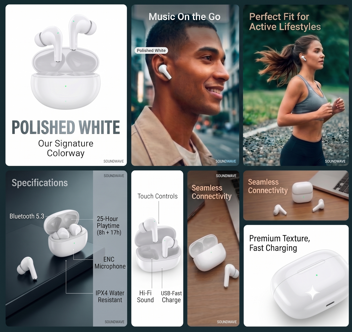 AMYTEL TWS-V-WHT01  TWS WIRELESS WITH  HD SOUND , IN BUILT MICROPHONE , VOICE ASSISTANT, LONG PLAYTIME