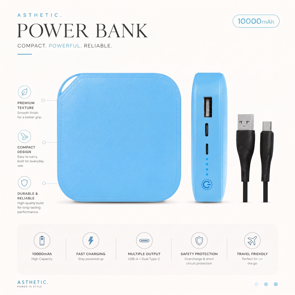 AMYTEL 10000 MAh Mini Pocket Size Power Bank ( Lithium-ion, Power Delivery 2.0, Power Delivery 3.0, Quick Charge 2.0, Quick Charge 3.0 for Laptop, Mobile, Smartwatch, Speaker, Trimmer)