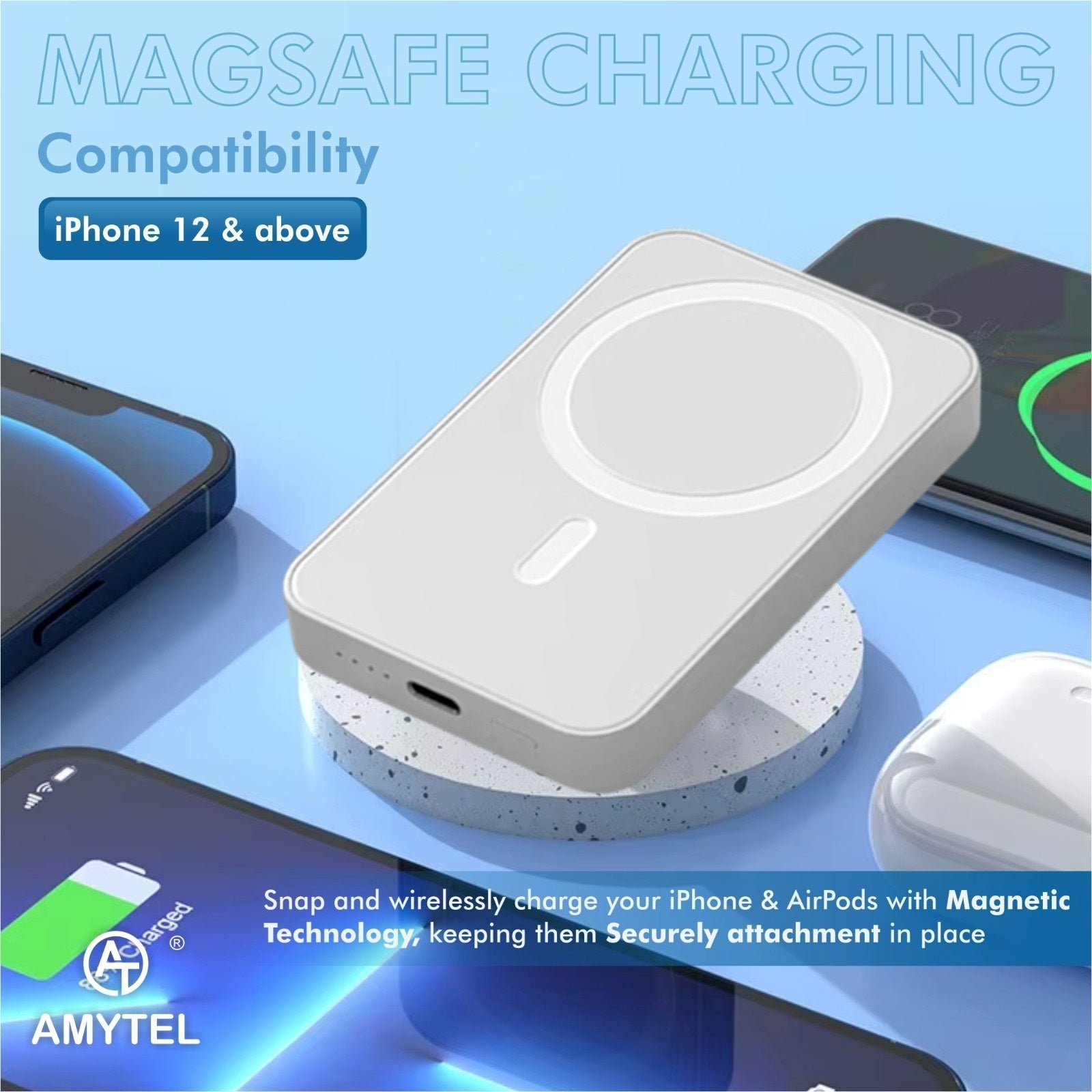 AMYTEL 10000 mAh 25 W Wireless With MagSafe Compact Pocket Size Power Bank