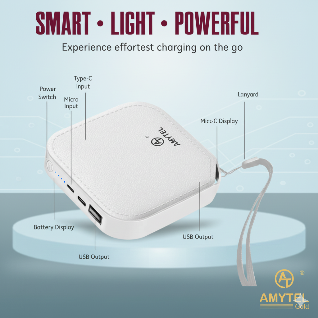 AMYTEL 10000 MAh Mini Pocket Size Power Bank ( Lithium-ion, Power Delivery 2.0, Power Delivery 3.0, Quick Charge 2.0, Quick Charge 3.0 for Laptop, Mobile, Smartwatch, Speaker, Trimmer)