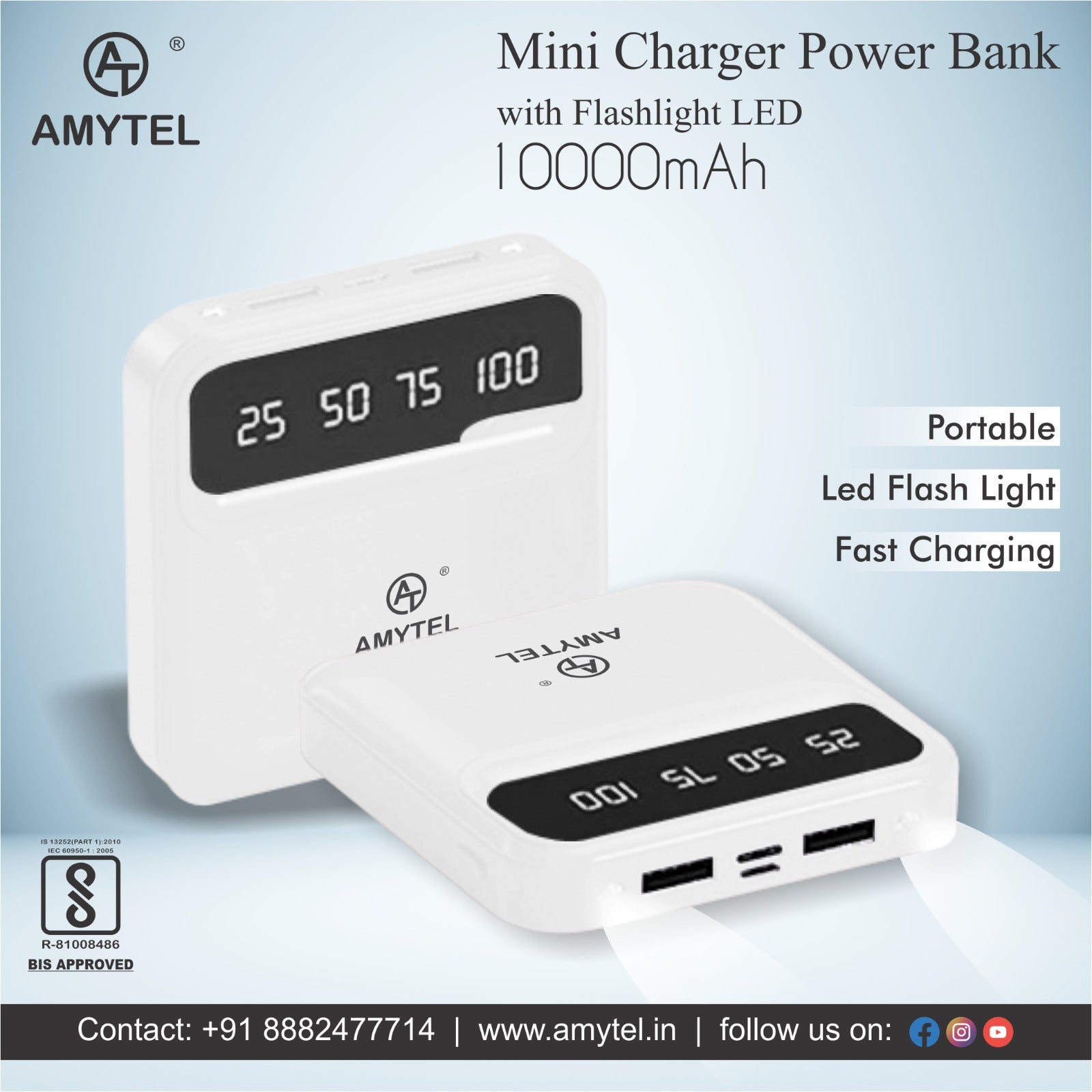 AMYTEL 10000 mAh Power Bank (15 W, Fast Charging, Power Delivery 2.0, Power Delivery 3.0, Quick Charge 2.0, Quick Charge 3.0)