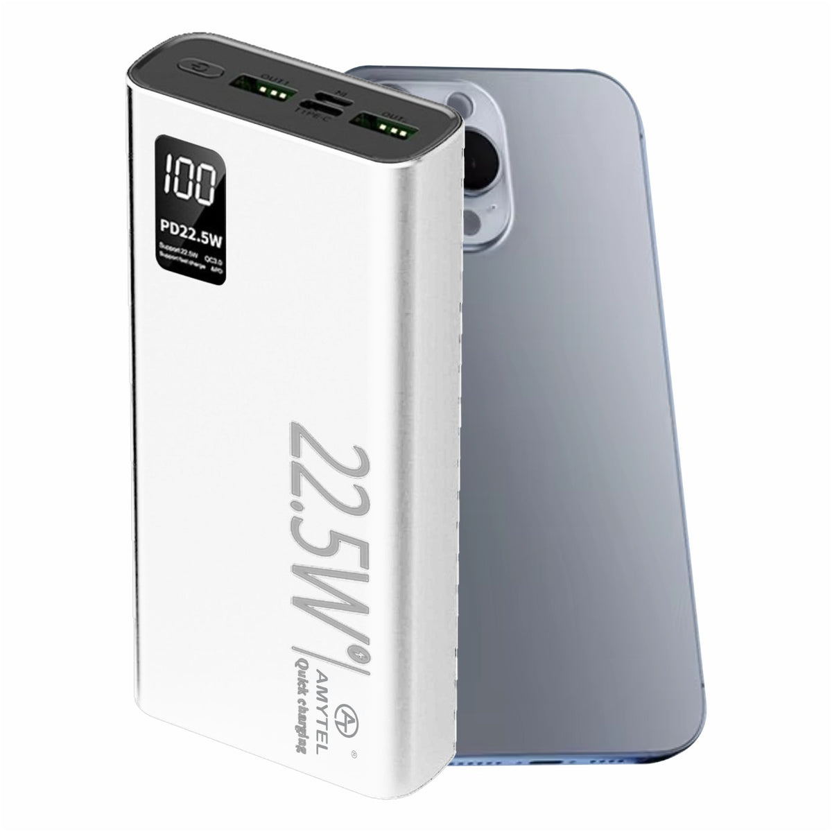 AMYTEL 20000 mAh 22 W Compact Pocket Size Power Bank (Black, Lithium Polymer, Fast Charging for Earbuds, Mobile, Smartwatch, Speaker, Tablet)