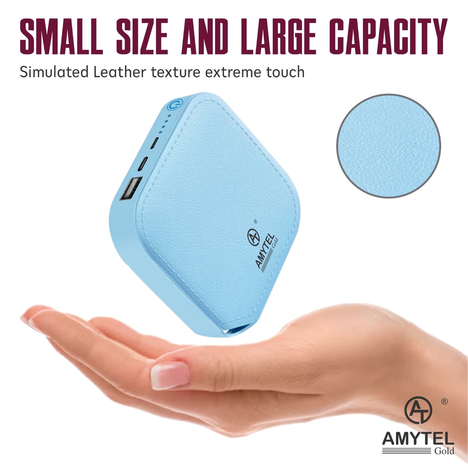 AMYTEL 10000 m Ah 5 W Mini Pocket Size Power Bank (Blue, Lithium-ion, Power Delivery 2.0, Power Delivery 3.0, Quick Charge 2.0, Quick Charge 3.0 for Earbuds, Mobile, Smartwatch, Speaker, Tablet)