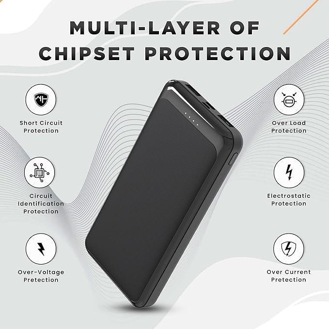 AMYTEL 10000 MAH 18 W Compact Pocket Size Power Bank (Black, Lithium Polymer, Power Delivery 2.0 for Mobile, Smartwatch, Earbuds, Speaker, Tablet, Trimmer)
