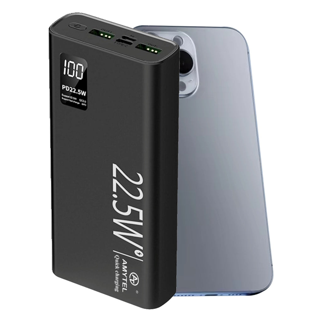 AMYTEL 20000 mAh 22 W Compact Pocket Size Power Bank (Black, Lithium Polymer, Fast Charging for Earbuds, Mobile, Smartwatch, Speaker, Tablet)