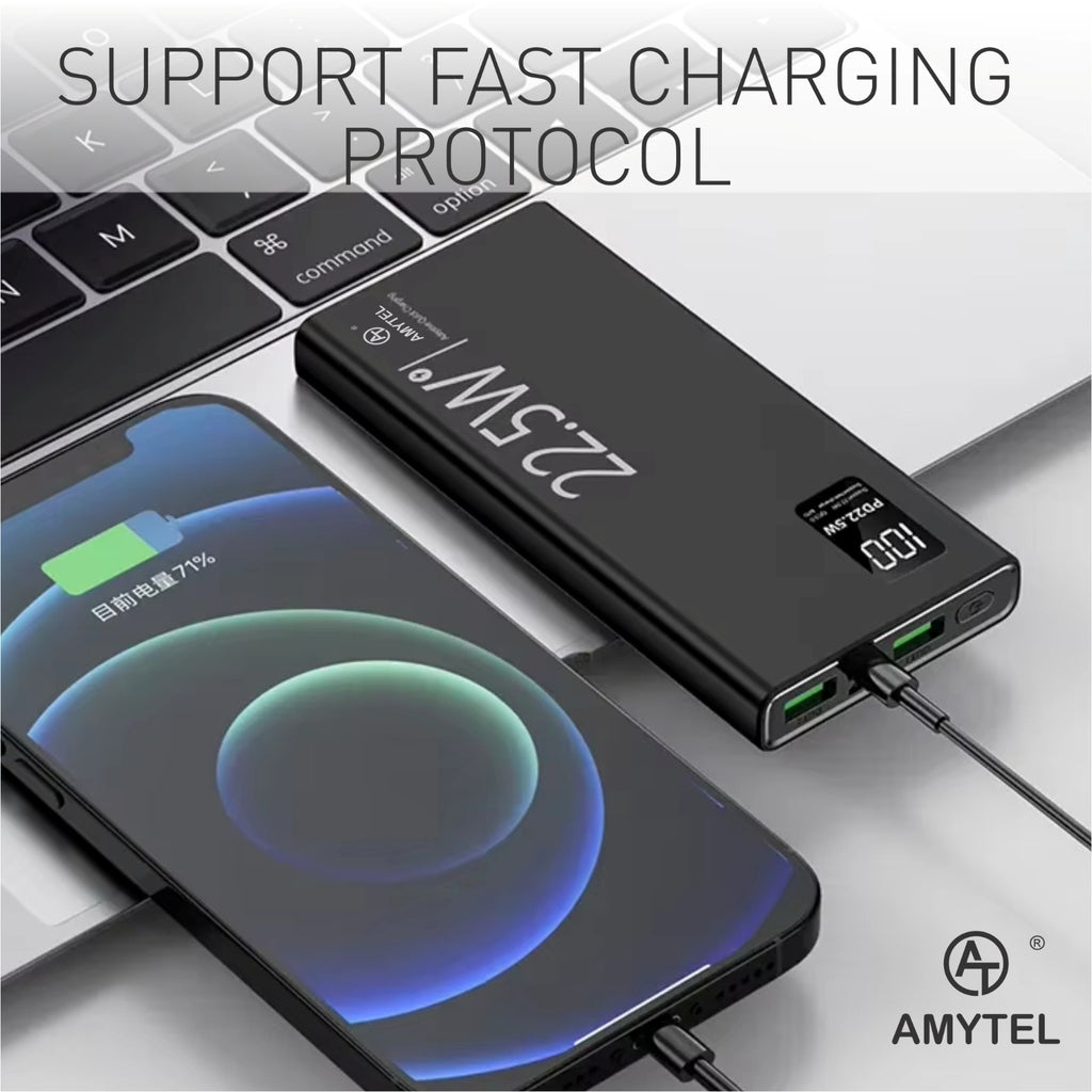 AMYTEL 20000 mAh 22 W Compact Pocket Size Power Bank (Black, Lithium Polymer, Fast Charging for Earbuds, Mobile, Smartwatch, Speaker, Tablet)
