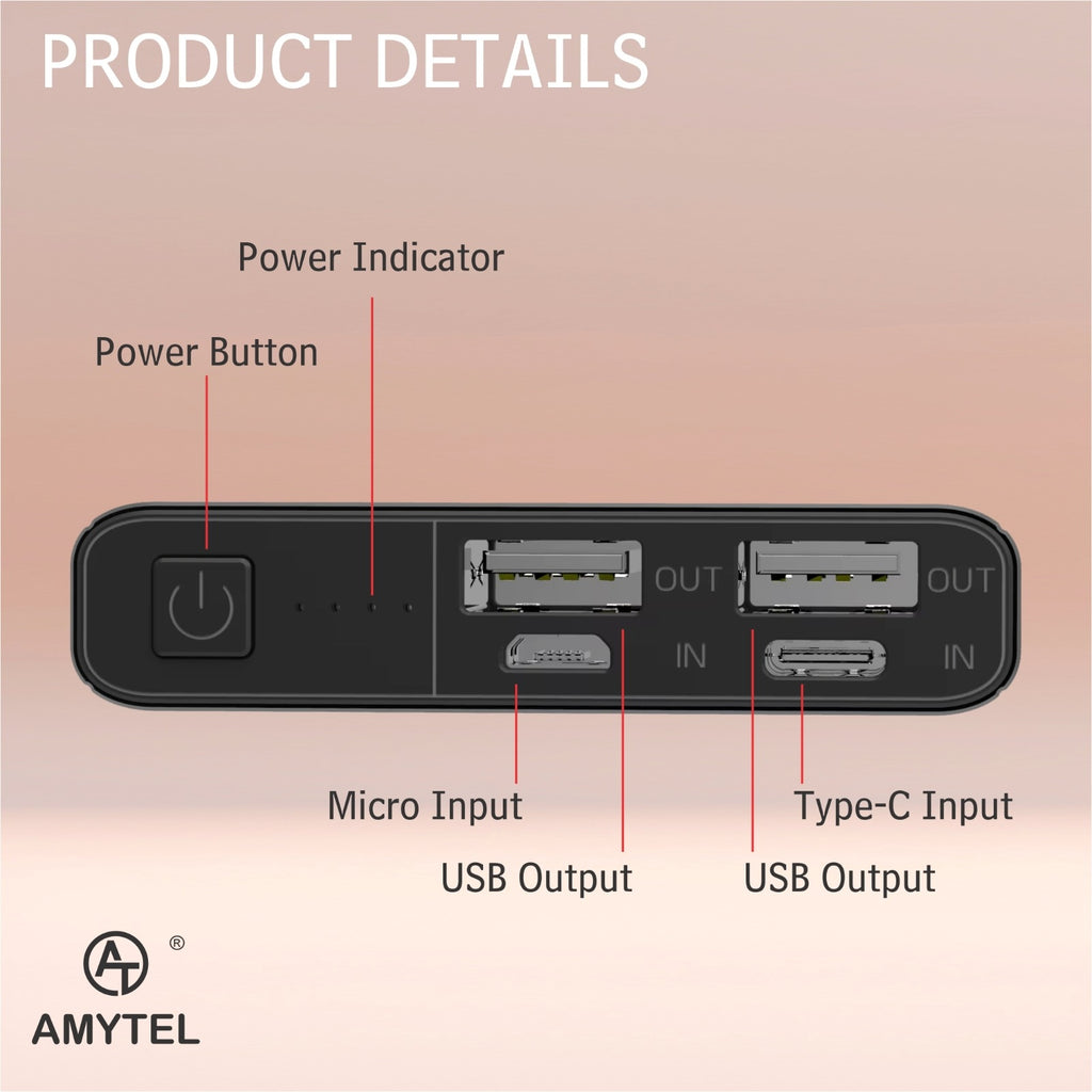 AMYTEL 10000 mAh 18 W Slim Pocket Size Power Bank