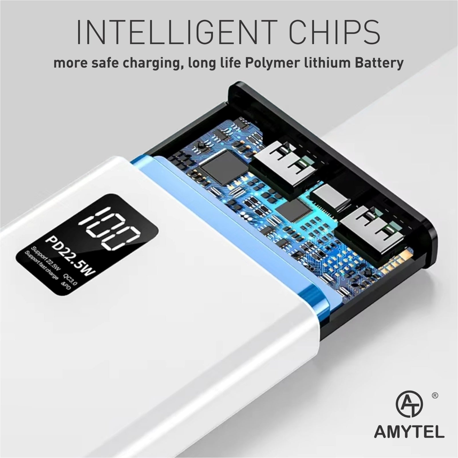 AMYTEL 20000 mAh 22 W Compact Pocket Size Power Bank (Black, Lithium Polymer, Fast Charging for Earbuds, Mobile, Smartwatch, Speaker, Tablet)