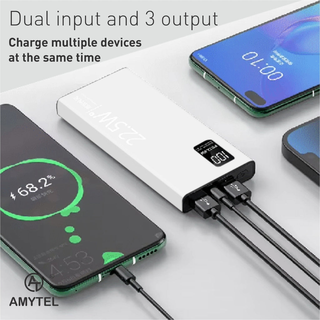 AMYTEL 20000 mAh 22 W Compact Pocket Size Power Bank (Black, Lithium Polymer, Fast Charging for Earbuds, Mobile, Smartwatch, Speaker, Tablet)