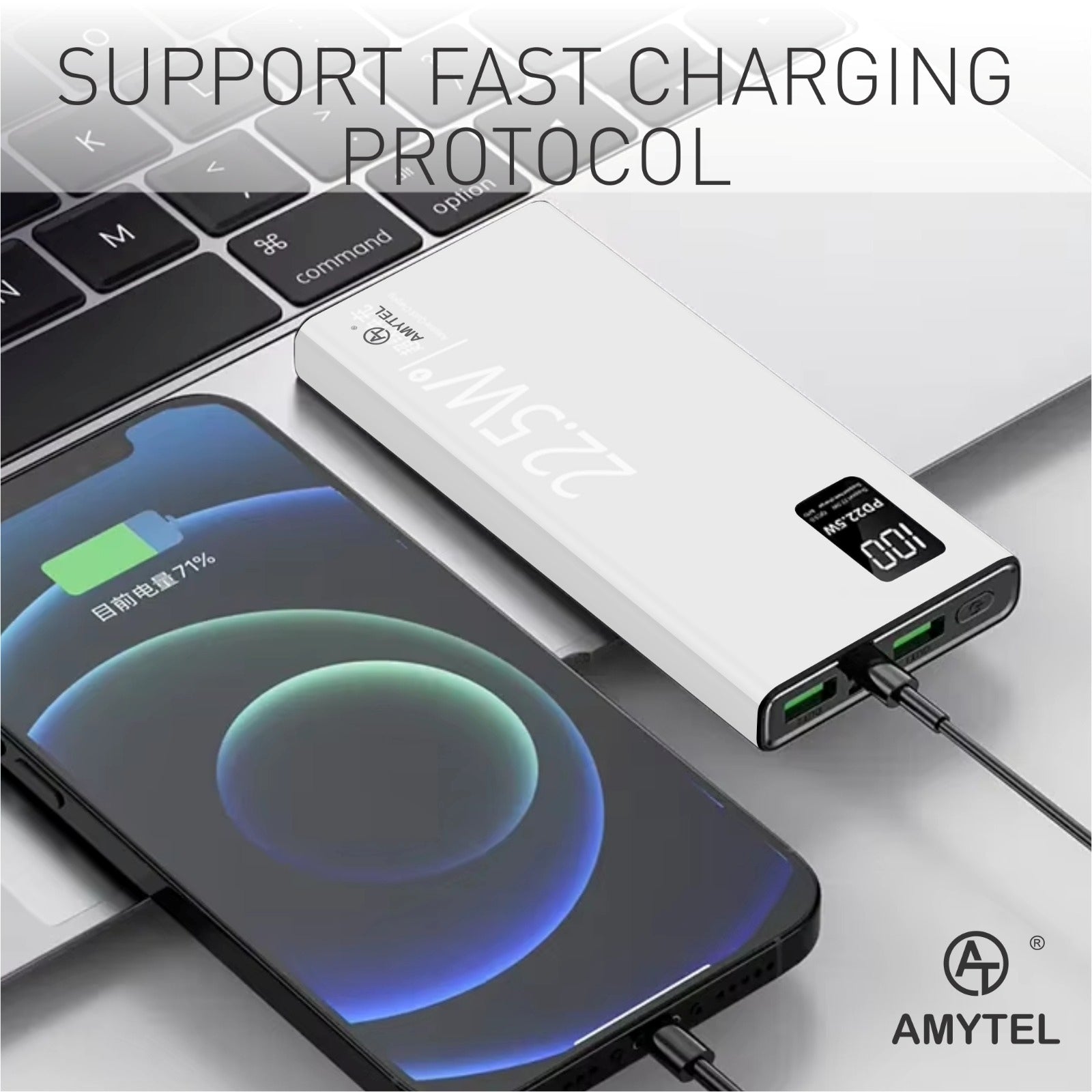AMYTEL 20000 mAh 22 W Compact Pocket Size Power Bank (Black, Lithium Polymer, Fast Charging for Earbuds, Mobile, Smartwatch, Speaker, Tablet)